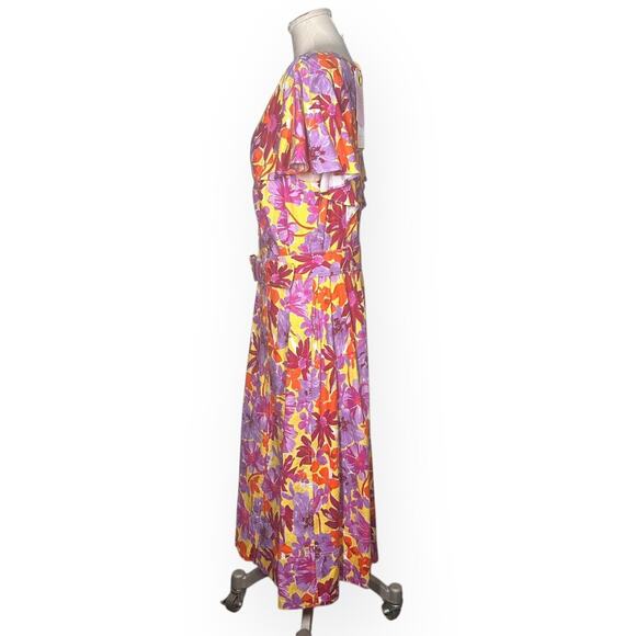 New $545 TANYA TAYLOR Linen Blend Inez Midi Dress Belted Floral A-Line Wedding - Picture 9 of 16